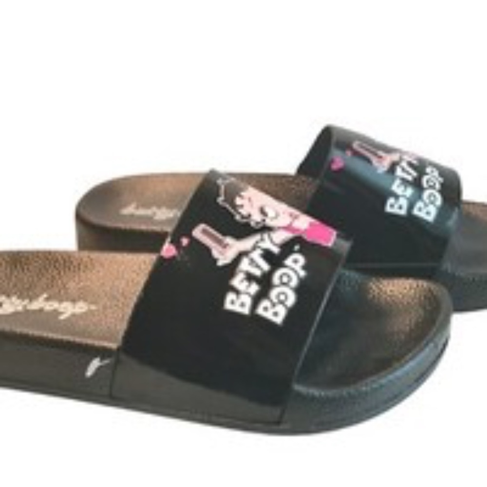Betty Boop Womens Slides Size 6 Black Selfie Sandals Casual Slip On Shoes - Picture 2 of 9